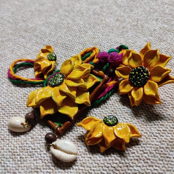 Sunflower necklace with shell set ( 1 necklace , 2 ear rings , 1 ring ) - Image 2