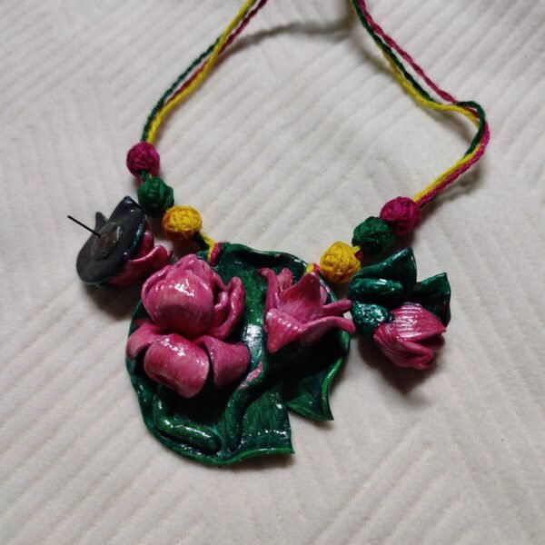 Lotus and leaf necklace set ( 1 necklace and 2 ear rings ) - Image 3