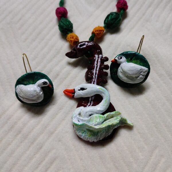 Duck veena necklace with duck in leaf ear ring set ( 1 necklace and 2 ear rings ) - Image 2