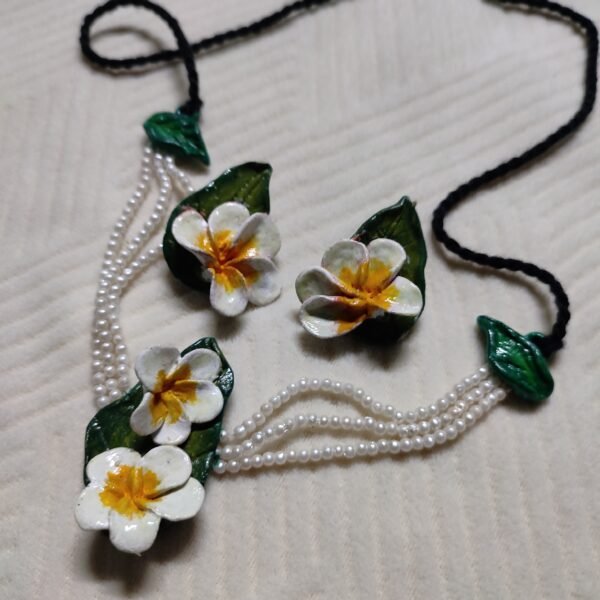 Plumeria choker and ear rings set ( 1 necklace and 2 ear rings ) - Image 2