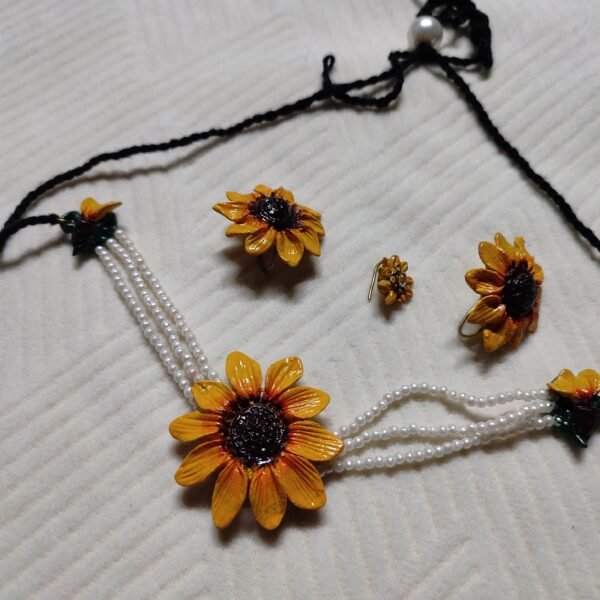Sunflower choker with earrings and nose pin set ( 1 necklace , 2 ear rings , 1 nose pin )