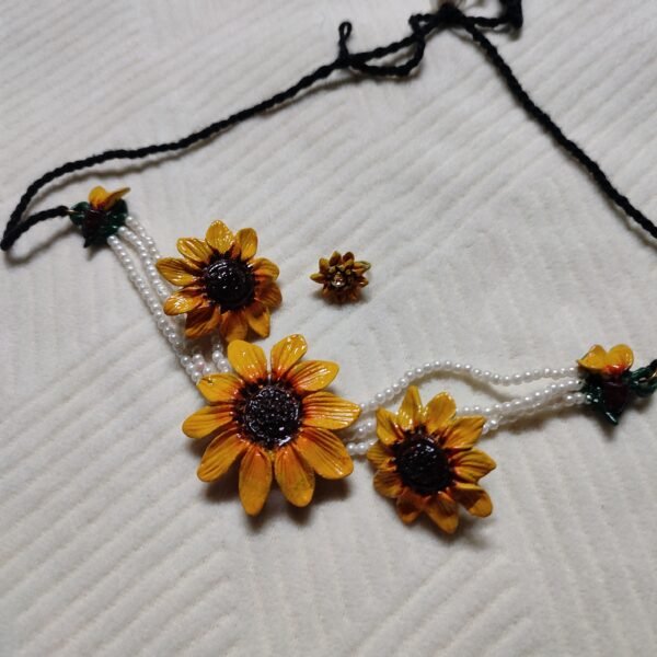 Sunflower choker with earrings and nose pin set ( 1 necklace , 2 ear rings , 1 nose pin ) - Image 2